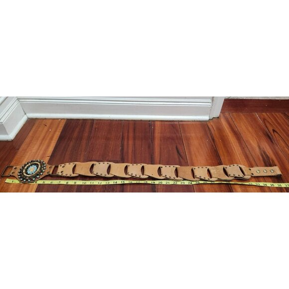 LeatheRock Custom Linked Leather Studded Rhinstone Belt Size M/L USA MSRP $245 - Picture 14 of 16